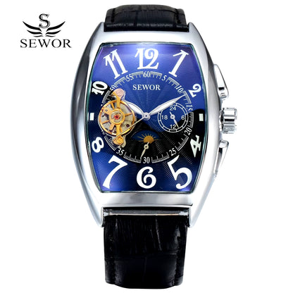 SEWOR Luxury Tourbillon Watches Men Automatic Mechanical Watches Fashion Tonneau Watches Casual Men Watches Moon Phase Reloj