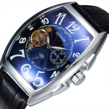 SEWOR Luxury Tourbillon Watches Men Automatic Mechanical Watches Fashion Tonneau Watches Casual Men Watches Moon Phase Reloj