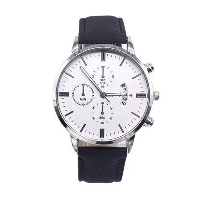 Men Watch Bracelet Set Fashion Sport Wrist Watch Alloy Case Leather Band Watch Quartz Business Wristwatch Calendar Clock Gift