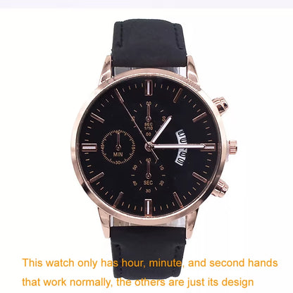 Men Watch Bracelet Set Fashion Sport Wrist Watch Alloy Case Leather Band Watch Quartz Business Wristwatch Calendar Clock Gift