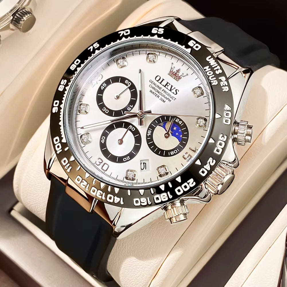 Watch for Men Gold Watch Silicone Luminous Waterproof Luxury Multifunction Analog Chronograph Moon Phase Men Quartz Watch