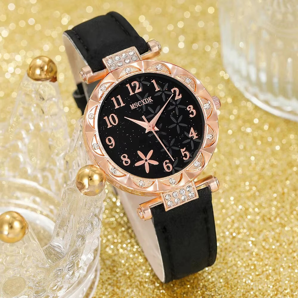 10Pcs Women'S Watch Set Fashion Casual round WOMEN'S Quartz Watch Fashion Hairpin Earrings Necklace Ring Watch Set