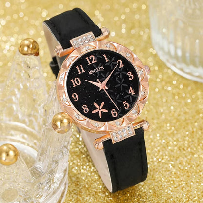 10Pcs Women'S Watch Set Fashion Casual round WOMEN'S Quartz Watch Fashion Hairpin Earrings Necklace Ring Watch Set