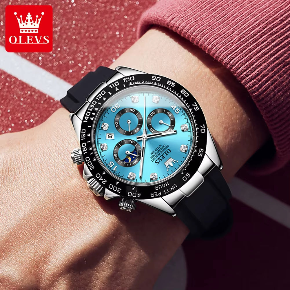 Watch for Men Gold Watch Silicone Luminous Waterproof Luxury Multifunction Analog Chronograph Moon Phase Men Quartz Watch